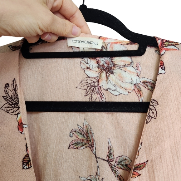 Cotton Candy LA Maxi Leg Slit Floral Flutter Sleeve Open Back Dress - Peach Pink - Picture 8 of 8